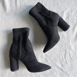 BCBGeneration Ally "Suede" Black Ankle Boots w/ Circle Heel